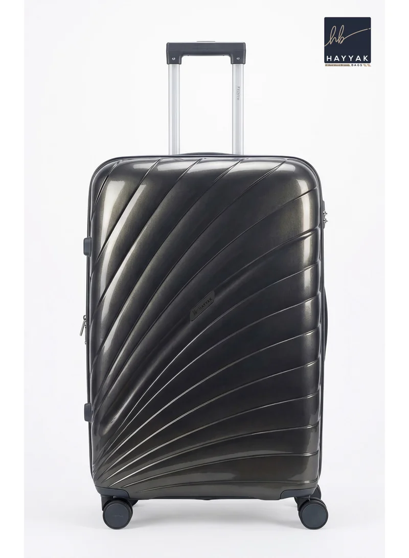 هاياك مجموعة من 3 حقائب سفر | عربة أمتعة صلبة من البولي بروبيلين (PP) | حقيبة يد - 20 بوصة، متوسطة - 24 بوصة، كبيرة - 28 بوصة | رمادي داكن